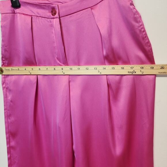 Sincerely Jules Pleated Wide Leg Satin Pants Size L Bright Pink Office Barbie - Picture 10 of 13